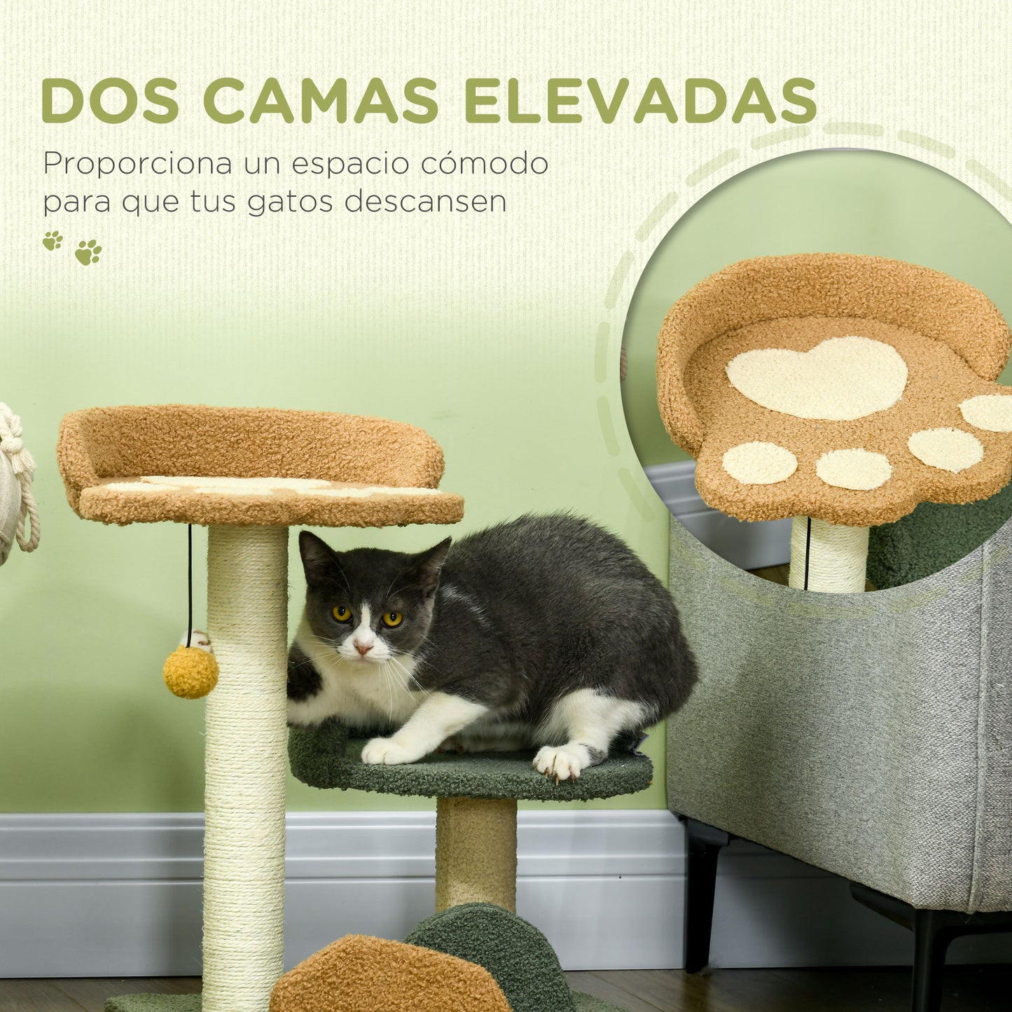 Pawhut Árbol Rascador Para Gatos Pequeño Con Cama 43x39x52 Cm Multicolor_4