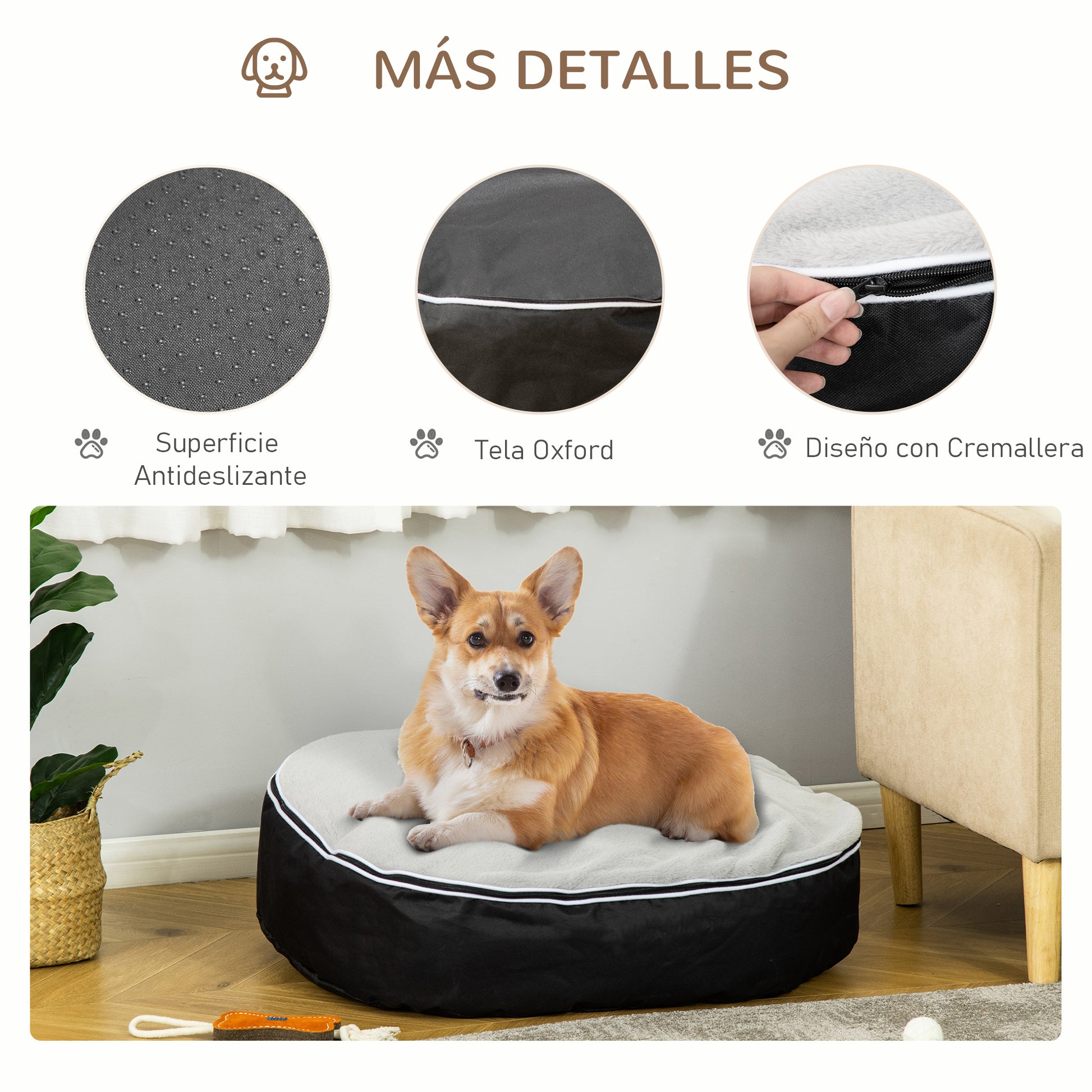 Pawhut Cama Para Perros Lavable Con Funda Desenfundable Tela Oxford Felpa Suave_5