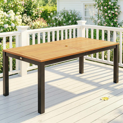 Outsunny Mesa De Comedor De Jardín Con Encimera De Madera Orificio Natural_1