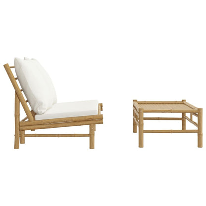 Vidaxl Set De Muebles De Jardín 2 Piezas Bambú Y Cojines Blanco Crema_3