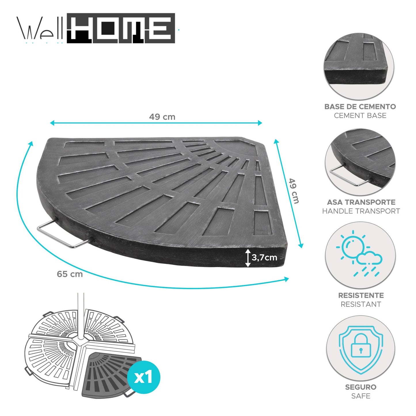 Base De Cemento Para Sombrilla Diseño Moderno En Negro Y Plata - Well Home_1