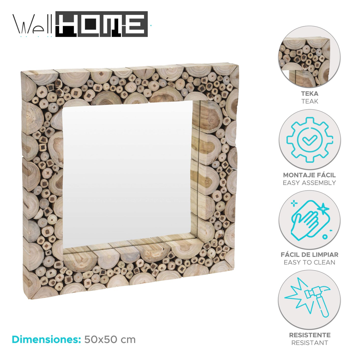 Well Home Espejo Con Marco Cuadrado 50x50cm