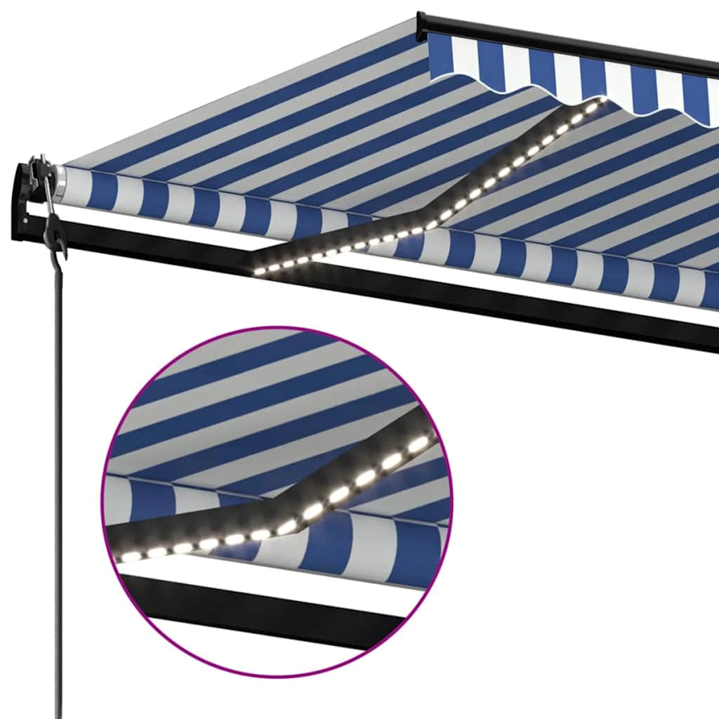 Toldo Automático Led Sensor De Viento Azul Y Blanco 350x250 Cm_4