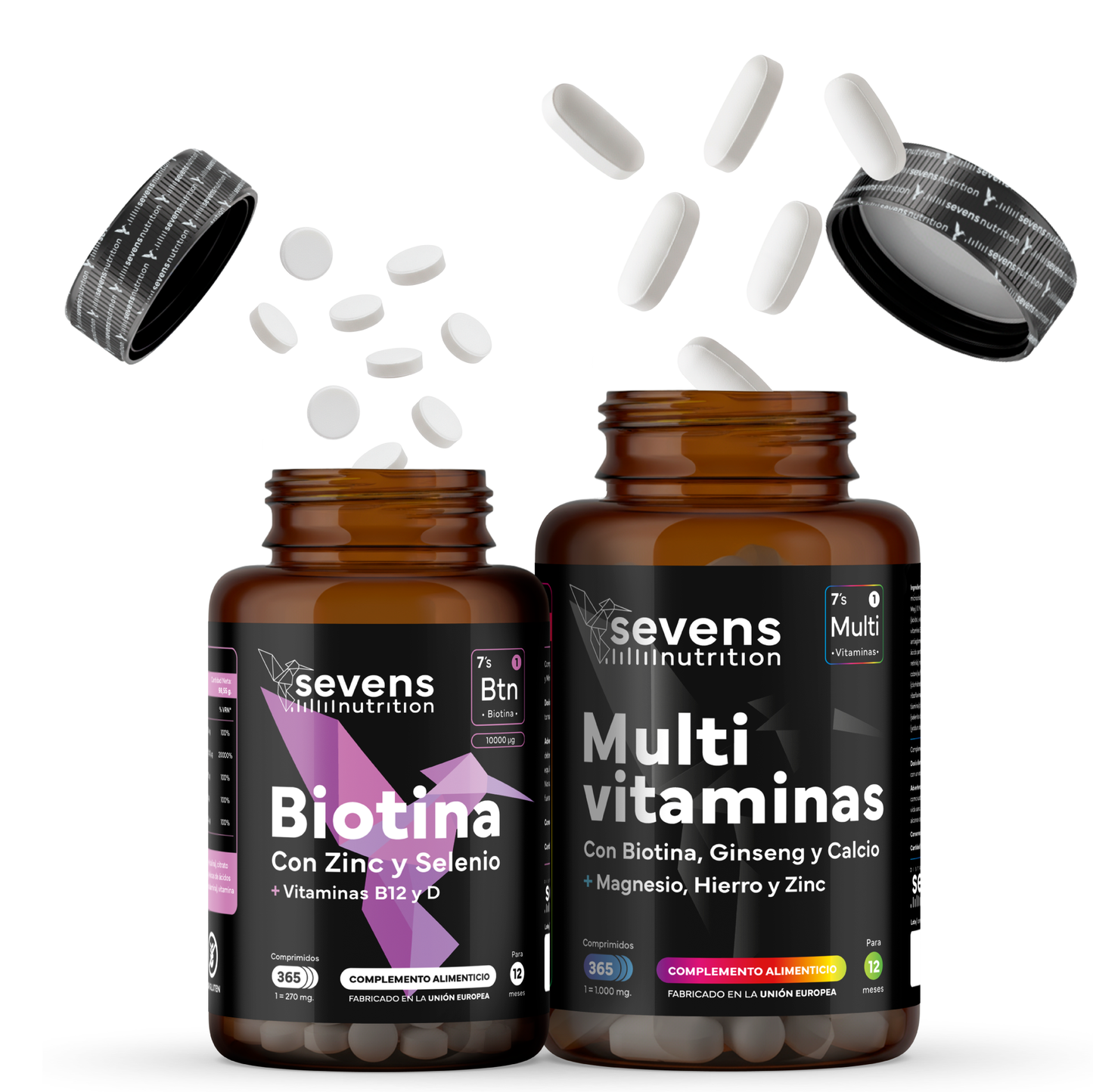 Biotina 10.000 Mcg + Multivitaminas Con Ginseng. Sevens Nutrition. Cabello, Piel Y Uñas + Energía Y Vitalidad Diaria_0