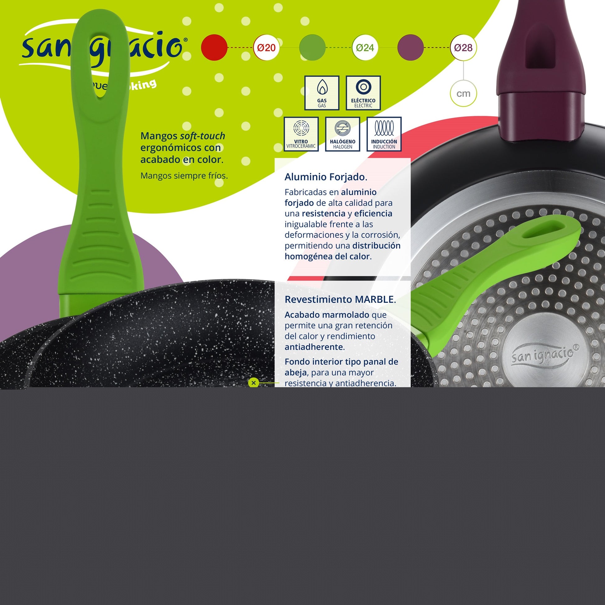 Pack De 3 Sartenes De 20/24/28cm En Aluminio Forjado + Set De 3pc Utensilios De Cocina En Silicona Y Madera