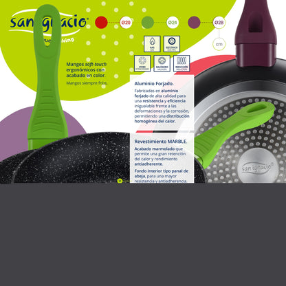 Pack De 3 Sartenes De 20/24/28cm En Aluminio Forjado + Set De 3pc Utensilios De Cocina En Silicona Y Madera