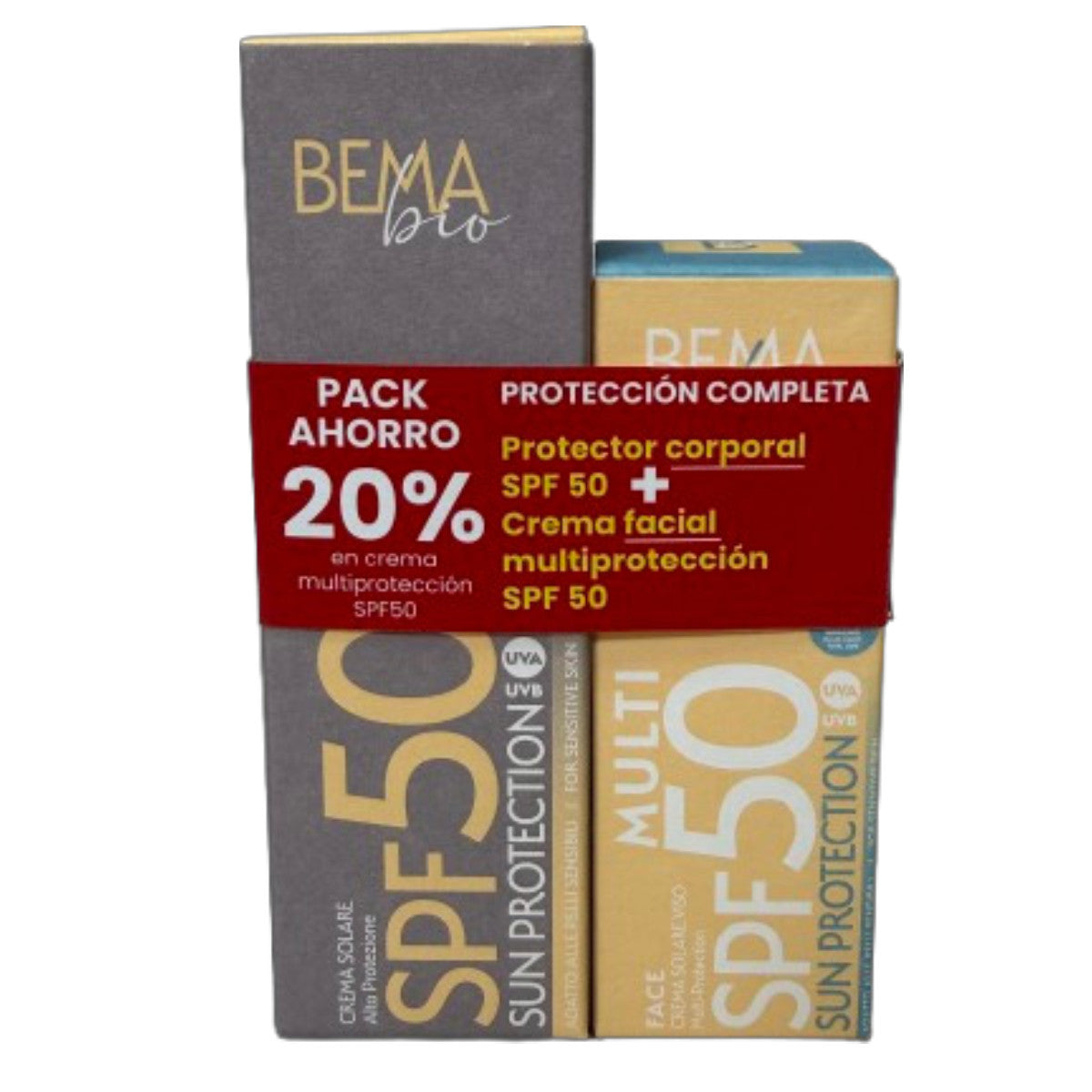 Pack Ahorro Cremas Solares Facial & Corporal SPF50 Bema 50 + 50 ml