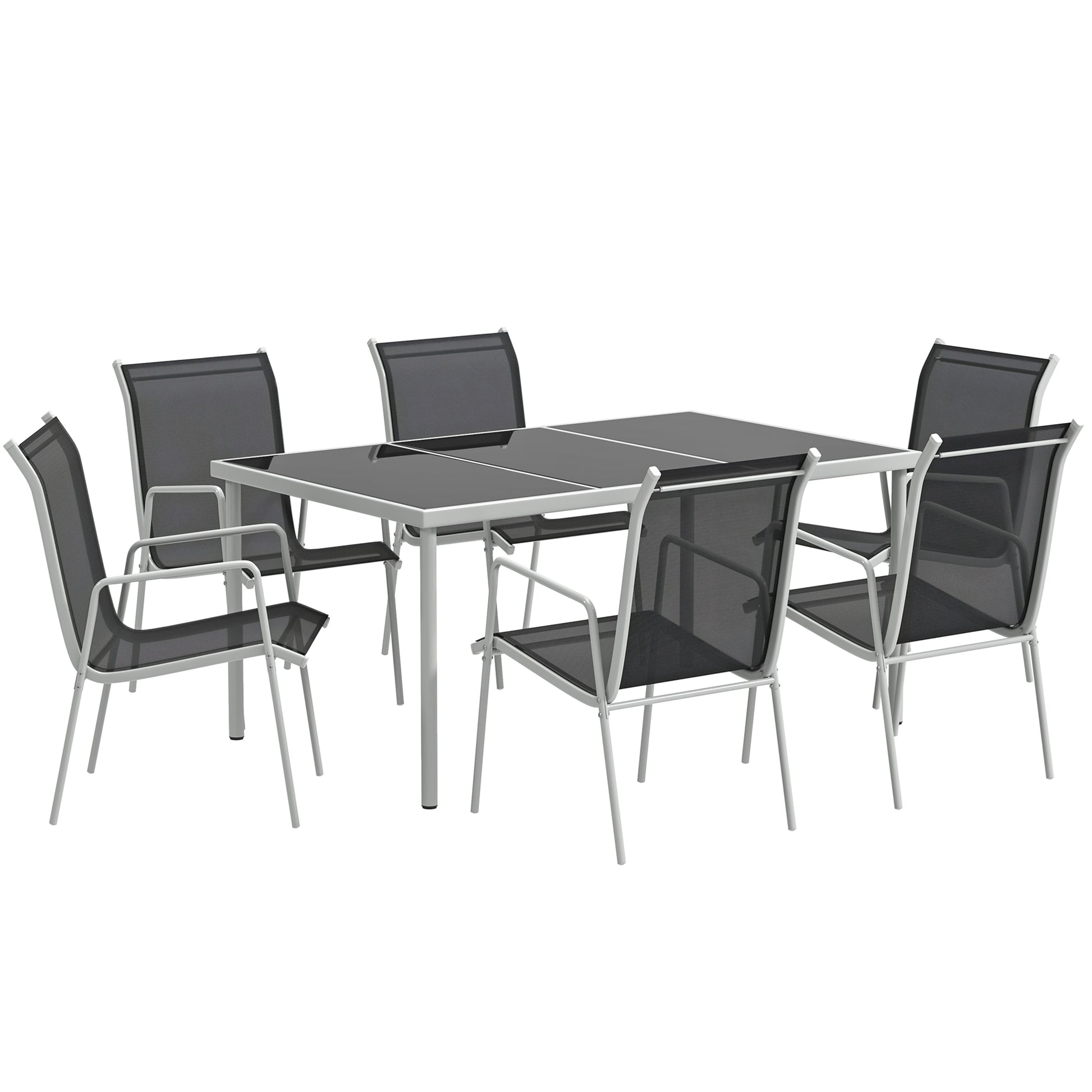 Outsunny Conjunto De Comedor De Exterior Con 1 Mesa 6 Sillas Apilables Negro_0
