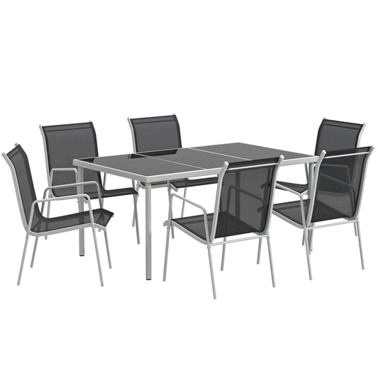 Outsunny Conjunto De Comedor De Exterior Con 1 Mesa 6 Sillas Apilables Negro_0