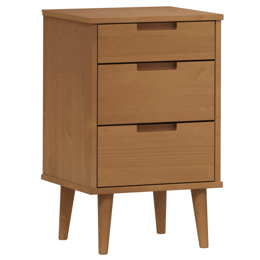 Mesita De Noche Molde Madera Maciza De Pino Marrón 40x35x65 Cm_0