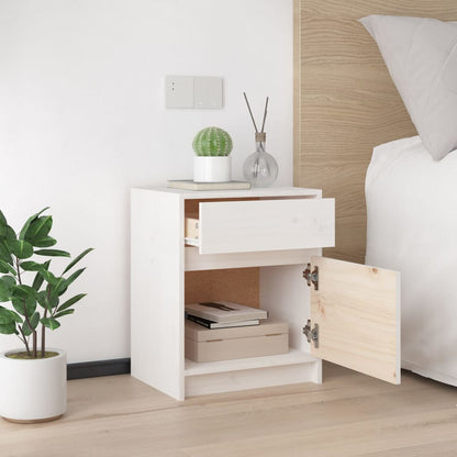 Mesita De Noche Madera Maciza De Pino Blanca 40x31x50 Cm_2