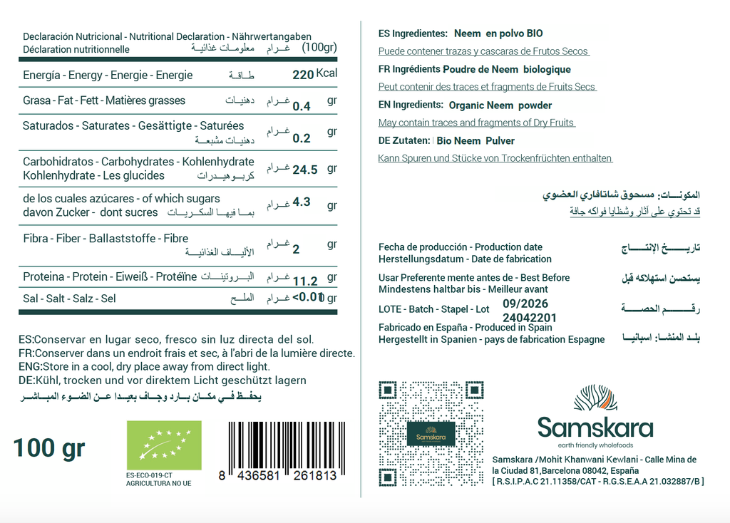 Hojas De Neem En Polvo Bio - 100g | Superalimento Ecológico Vegano Para Batidos, Smoothies Y Zumos_1