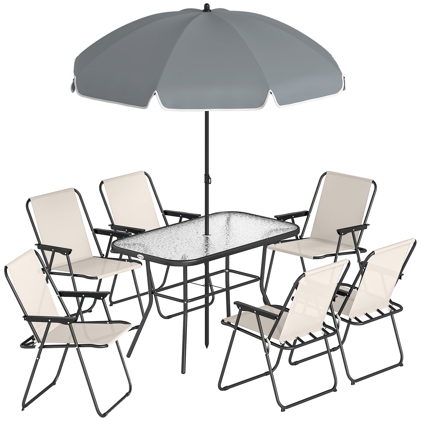 Outsunny Conjunto De Mesa Y Sillas Jardín De 8 Piezas Crema_0