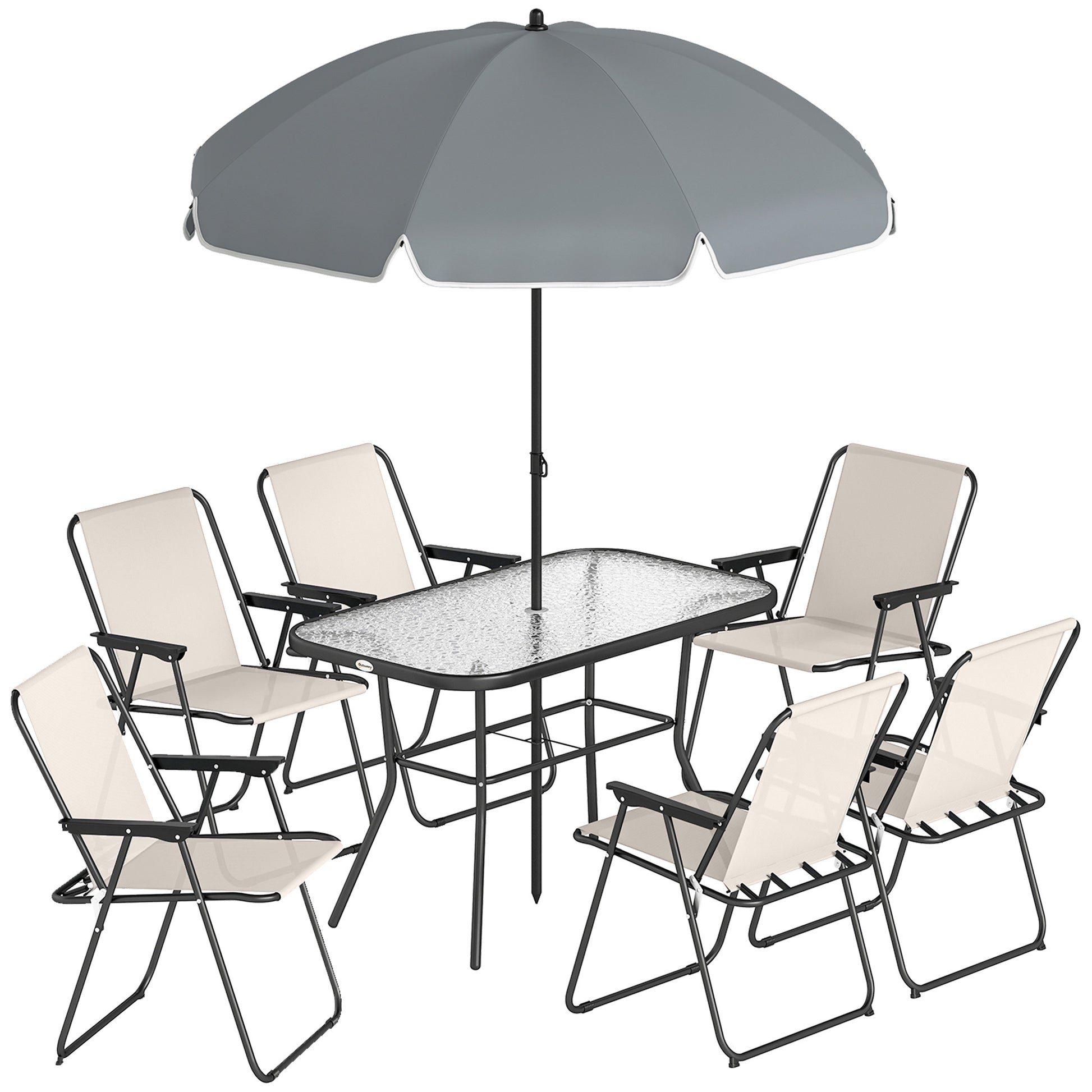 Outsunny Conjunto De Mesa Y Sillas Jardín De 8 Piezas Crema_0