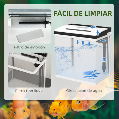 Pawhut Acuario De Cristal 13l Con Sistema De Filtro Luz Led 29x20x30,5 Cm Blanco_5