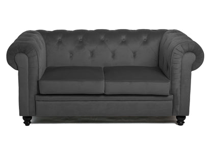 Chesterfield Terciopelo Gris 2 Plazas Vintage 158x82x72cm- Sofá Recto_1