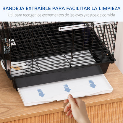 Pawhut Jaula Para Pájaros 39x33x47cm Con 3 Puertas 2 Comederos 2 Perchas Bandeja_4