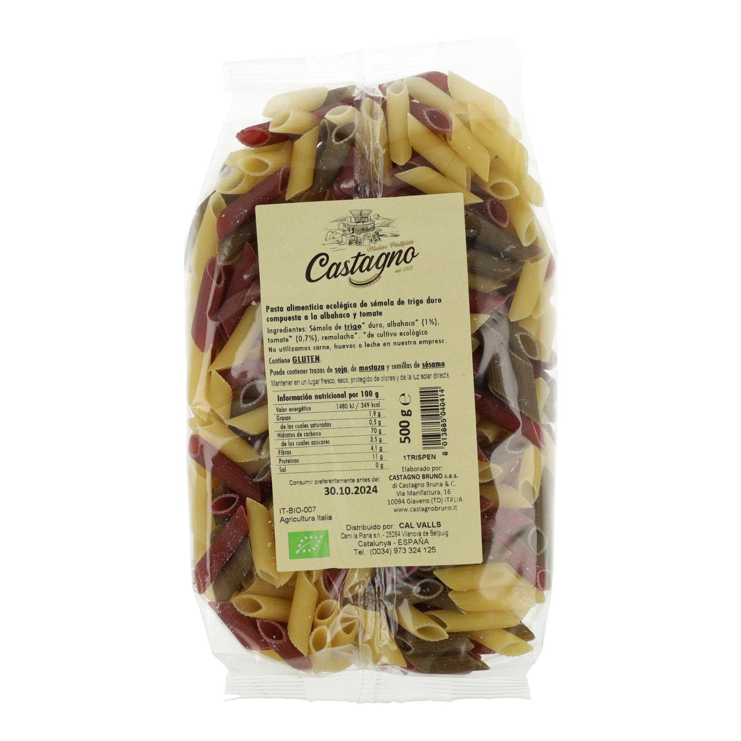 Macarrones Tricolor Tomate y Albahaca ECO Castagno 500 g