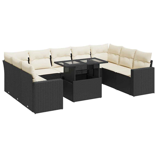 Set De Sofás De Jardín Y Cojines 10 Pzas Ratán Sintético Negro / Vetonek_0