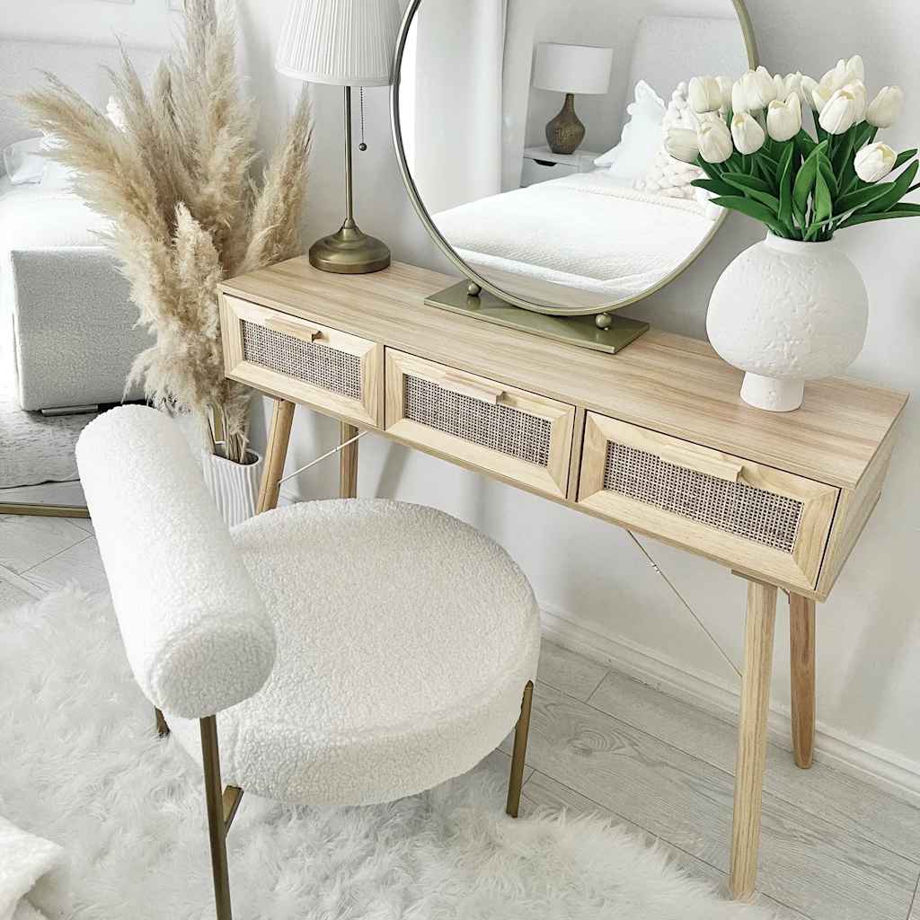 Mesa Consola Madera Pino Maciza Ratán Natural 105x30x75 Cm_2
