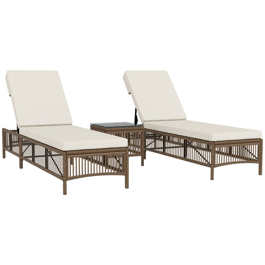Outsunny Conjunto De 2 Tumbonas De Ratán Con Mesa De Centro Beige_0