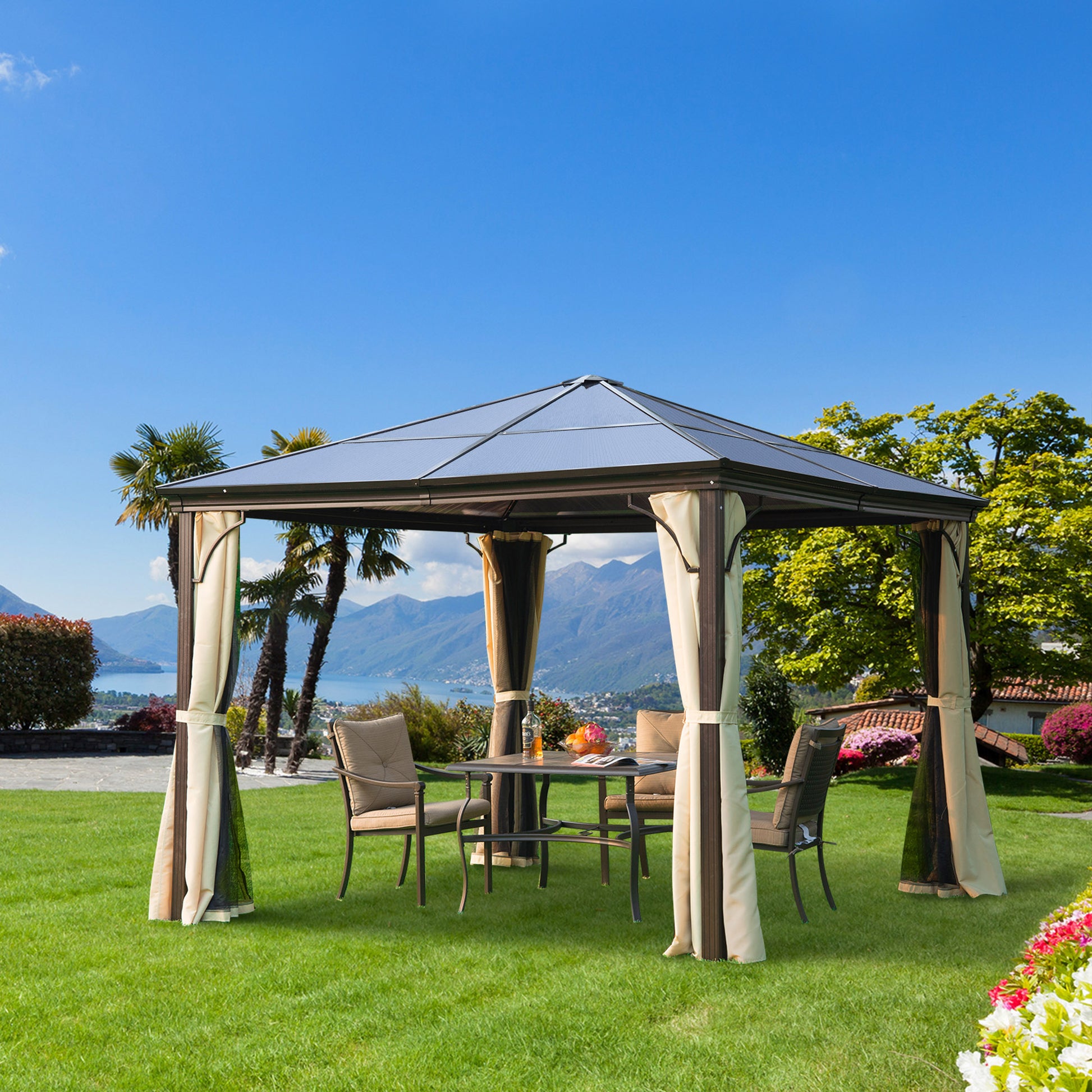 Outsunny Carpa Cenador Para Jardín Estable Anti-uv Techo 4 Paravientos_1