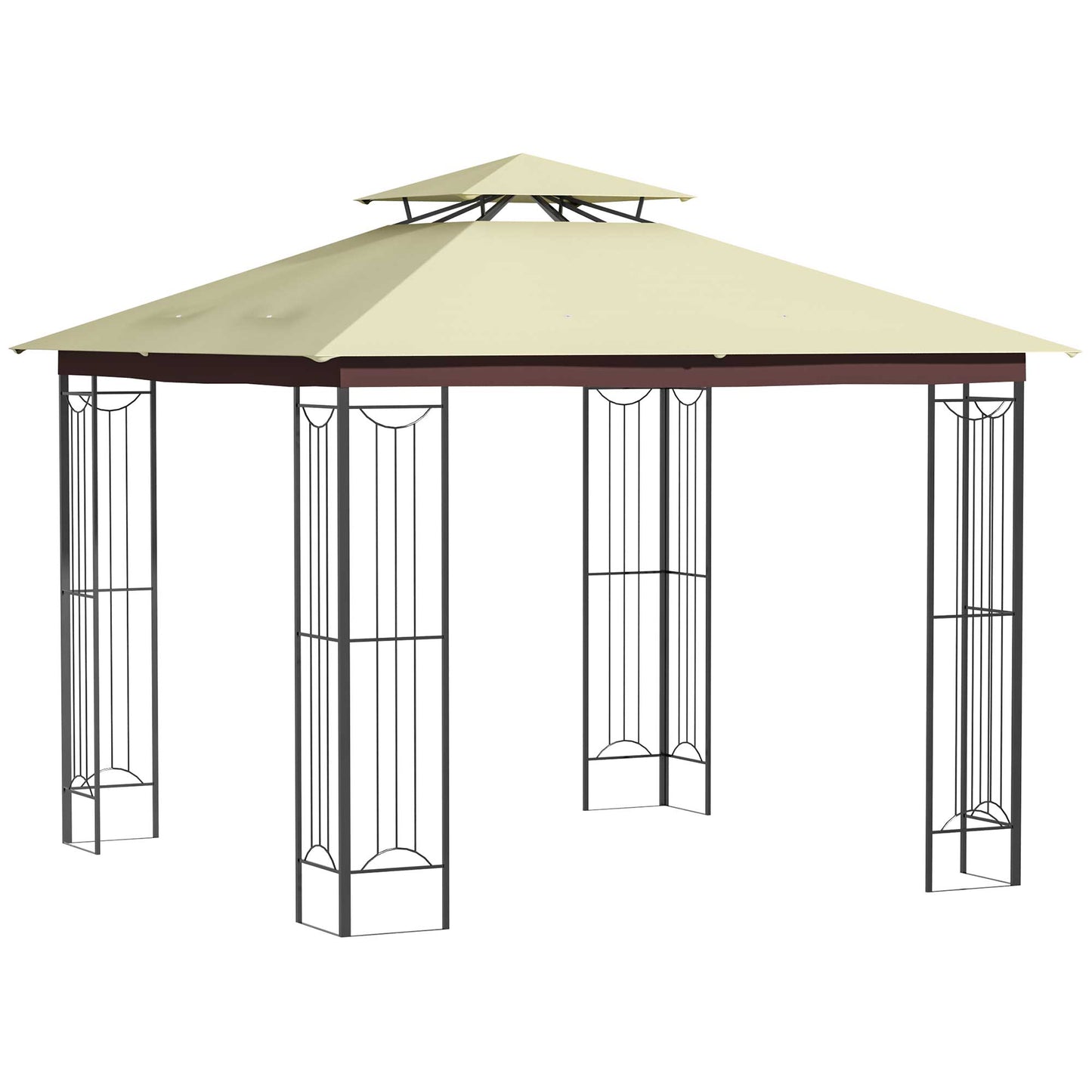 Outsunny Cenador De Jardín 3x3 M Con Doble Techo Marco Acero Al Aire Libre Beige_0