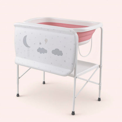 Bathby | Bañera Bebé 5 En 1 Plegable Con Soporte, Cambiador, Bandejas, Desagüe (rosa Standard)