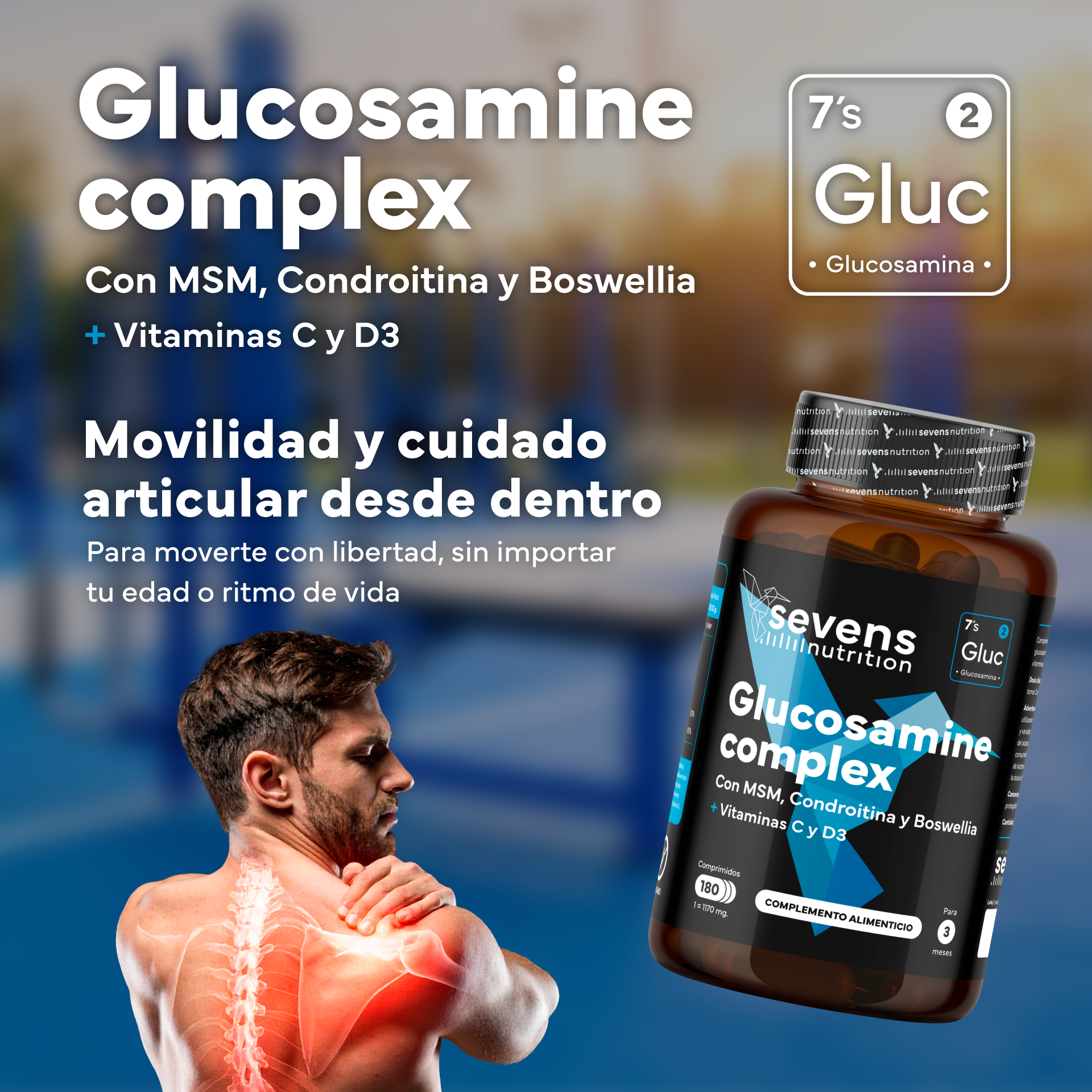 Pack 2x Glucosamina Con Condroitina, Msm, Boswellia, Vitaminas C Y D3. Sevens Nutrition. Cuidado De La Salud Articular._1