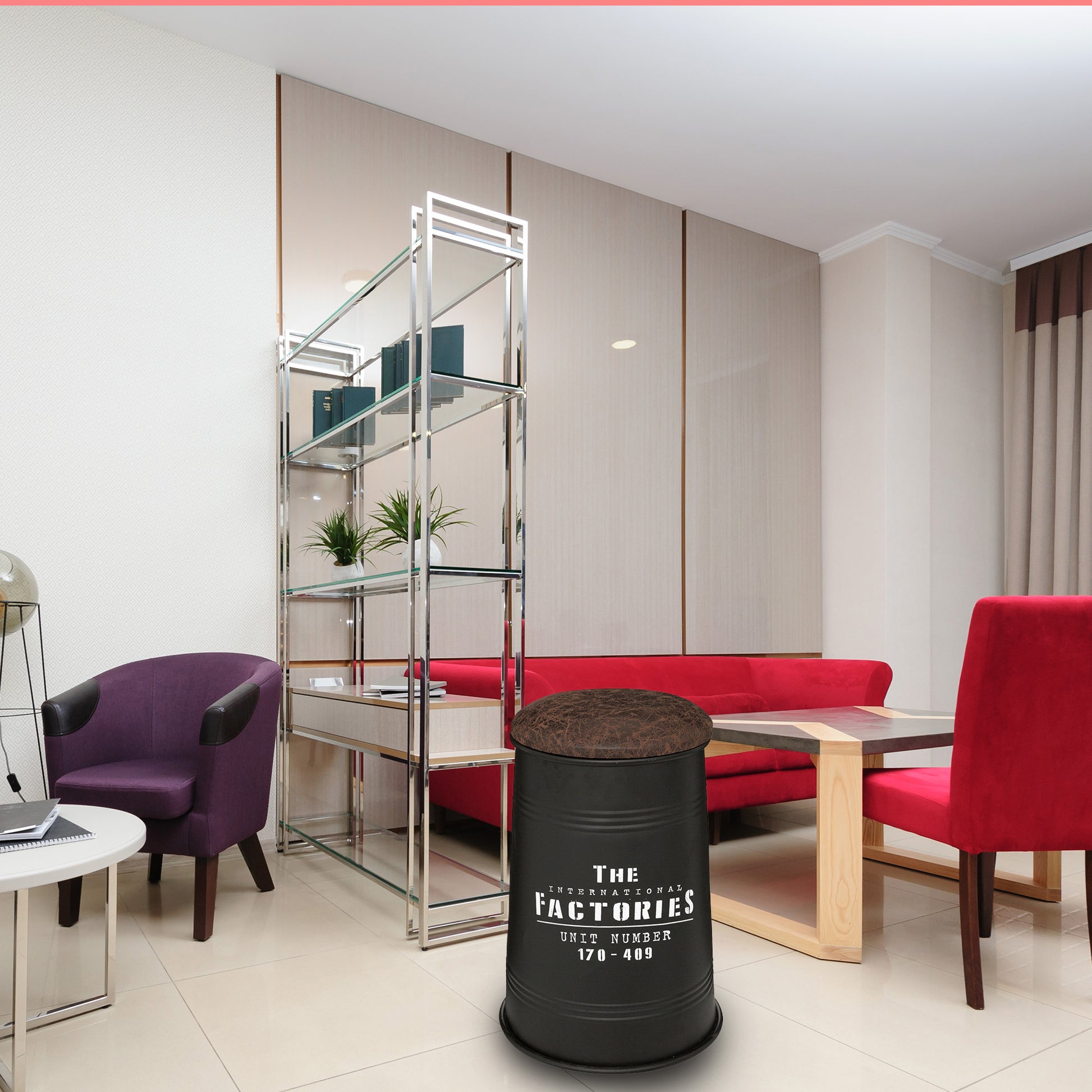 Well Home - Puf Canister joao, Metal Y Madera, Negro_2