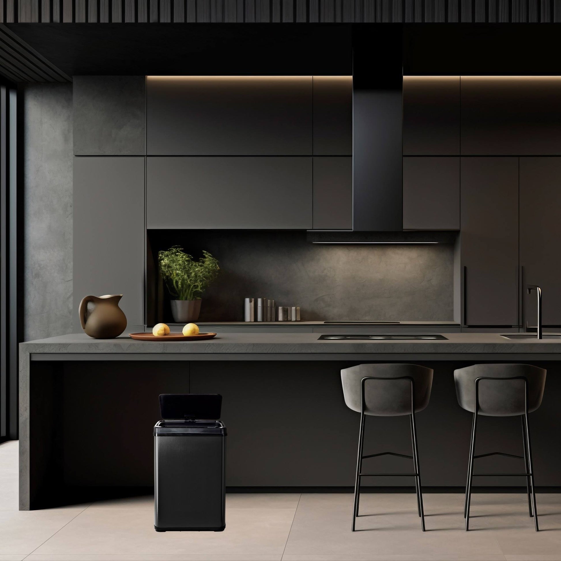 Cubo Inteligente 30l Sin Patas Apertura Auto Negro