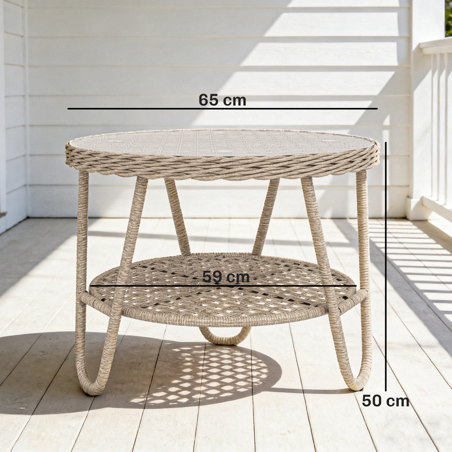 Outsunny Mesa De Jardín Exterior De Ratán Con Estante 65x65x50 Cm Amarillo_2