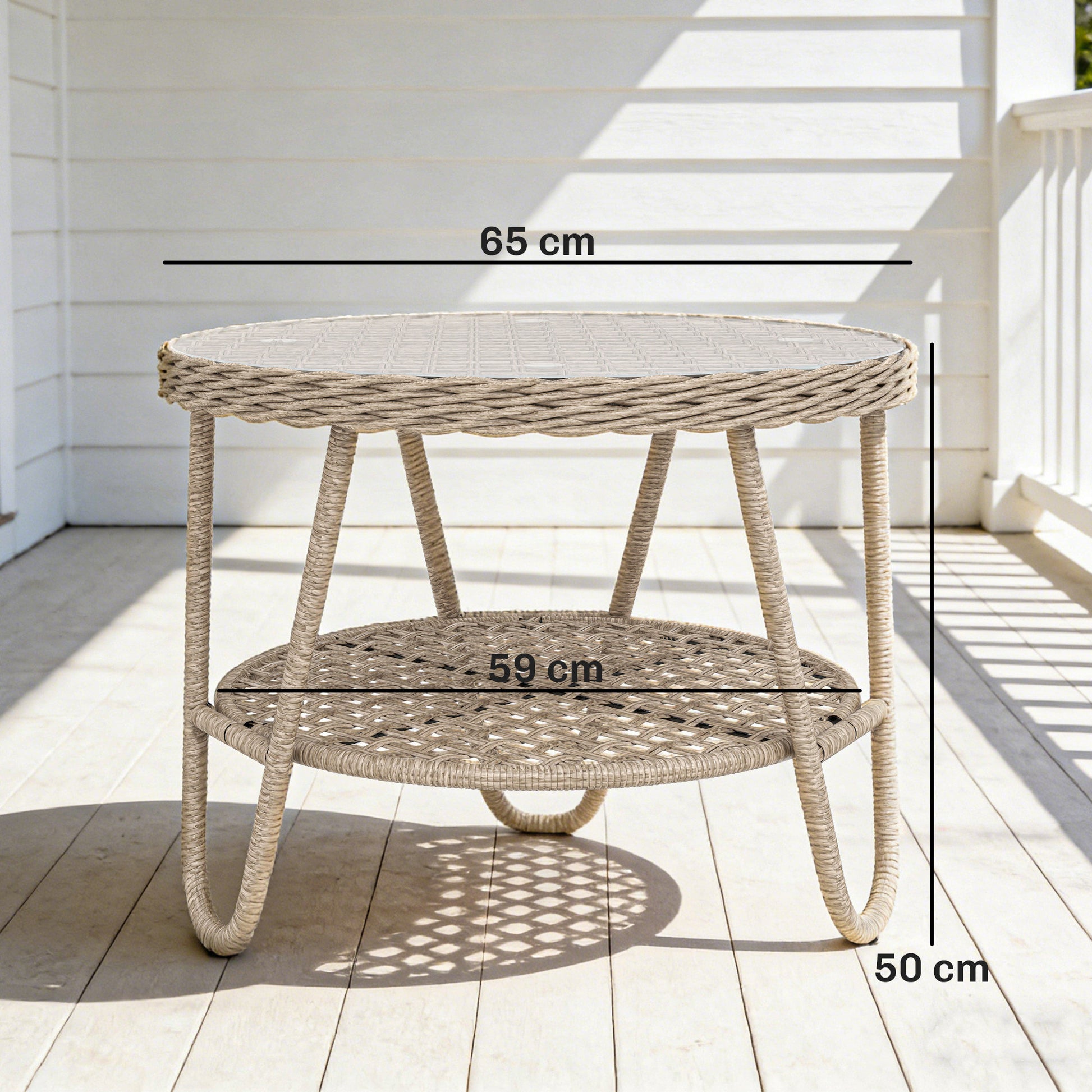 Outsunny Mesa De Jardín Exterior De Ratán Con Estante 65x65x50 Cm Amarillo_2