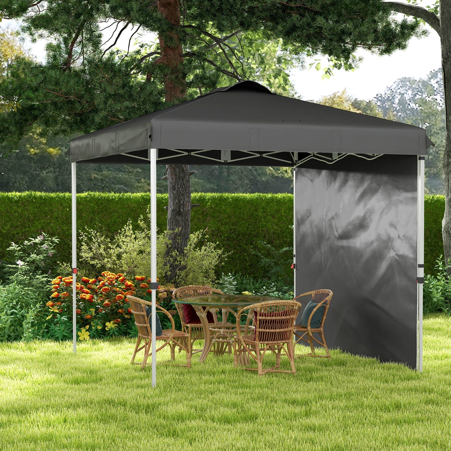Outsunny Carpa Plegable 2,5x2,5 M Con 1 Pared Lateral Altura Ajustable Gris_4