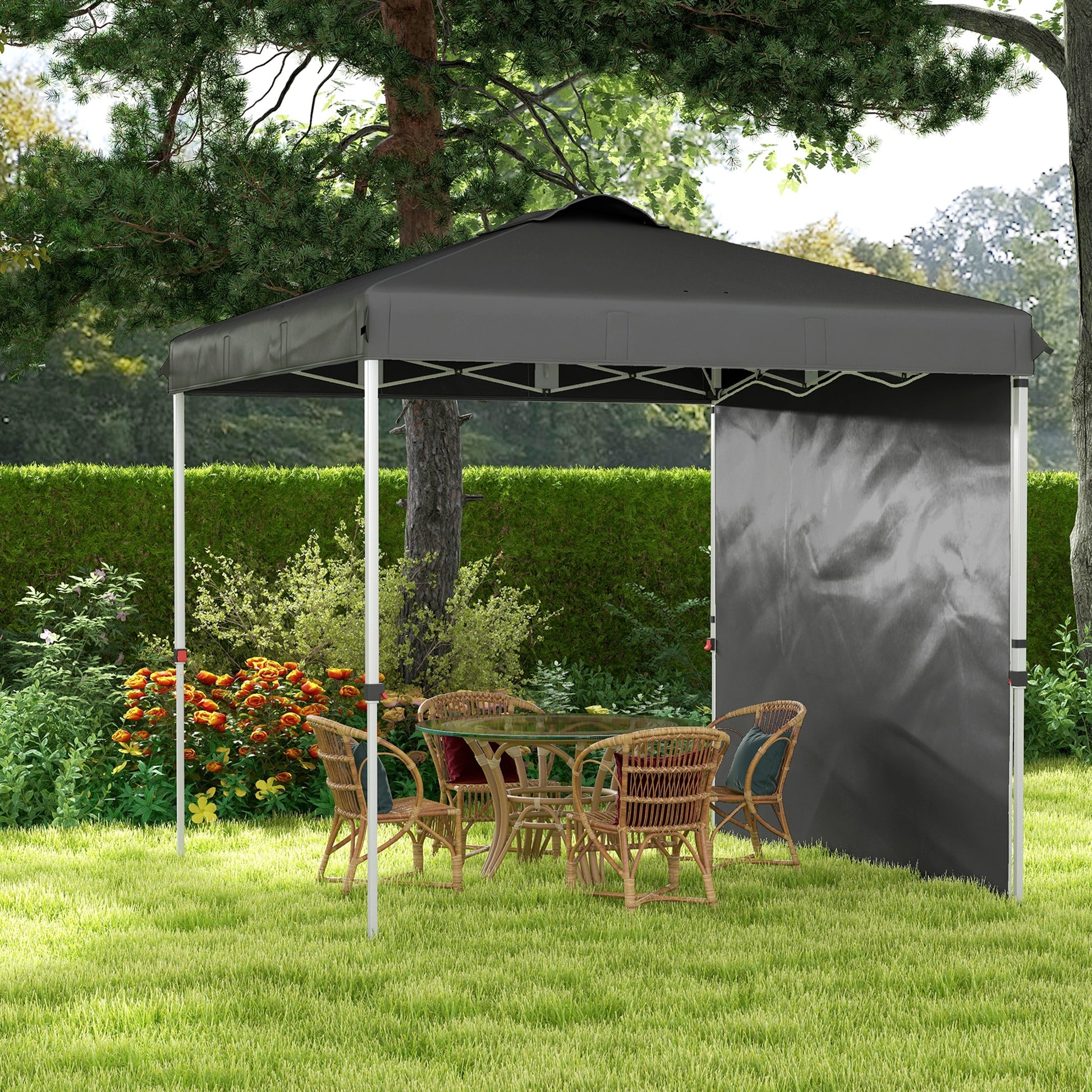 Outsunny Carpa Plegable 2,5x2,5 M Con 1 Pared Lateral Altura Ajustable Gris_4