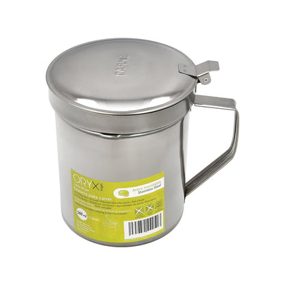 Grasera Acero Inoxidable Para Carne, Aceitera Aceite Usado 0,5 Lts. Con Colador Y Tapa, Recipiente Reciclaje Aceite Usado Carne_0