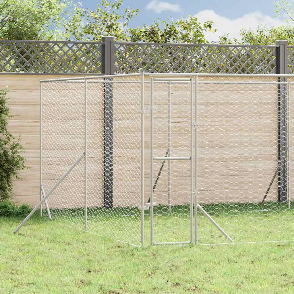 Perrera De Exterior Acero Galvanizado Plateado 8x8x2 M_1