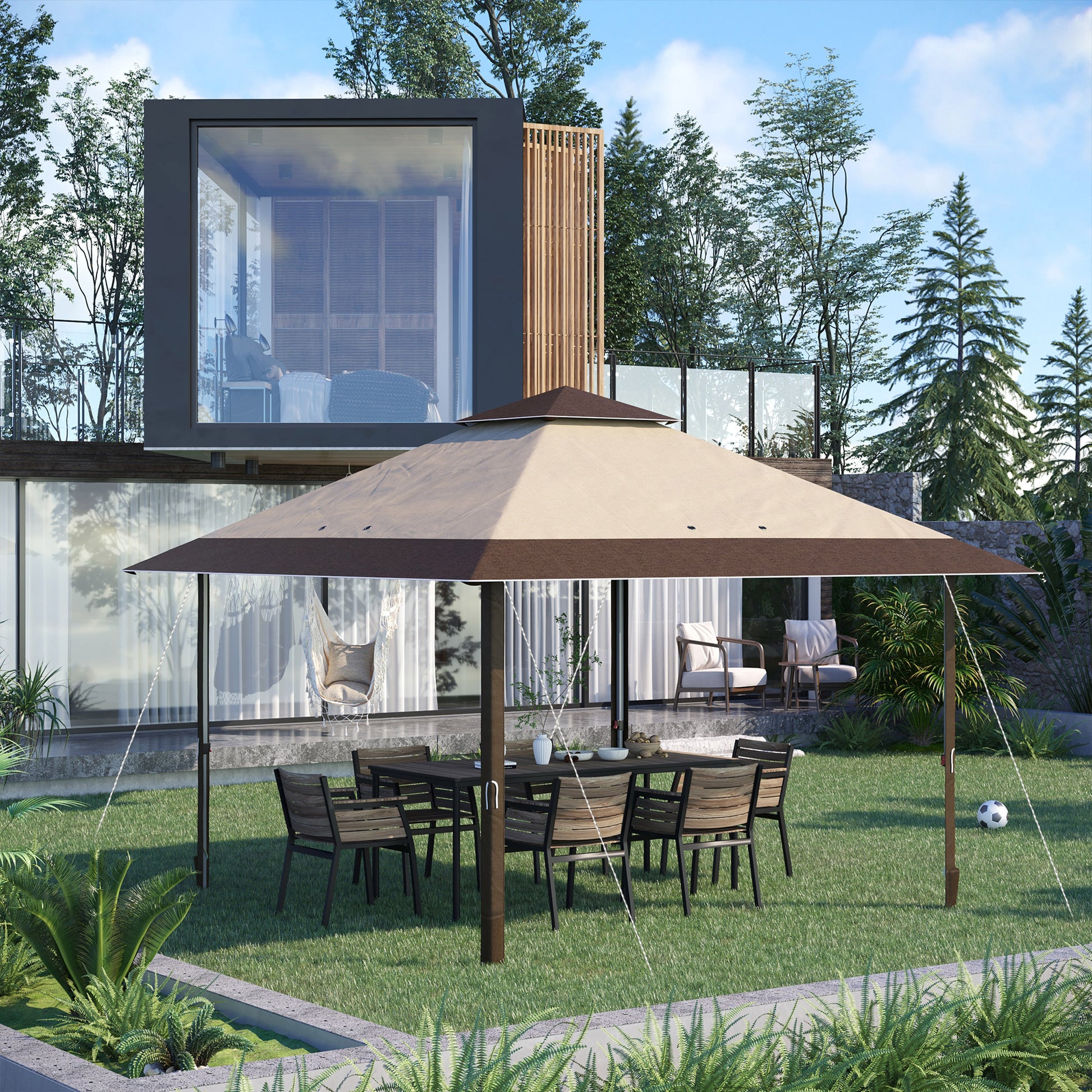 Outsunny Carpa Plegable 3,85x3,85 M Con Doble Techo Caqui Y Café_1