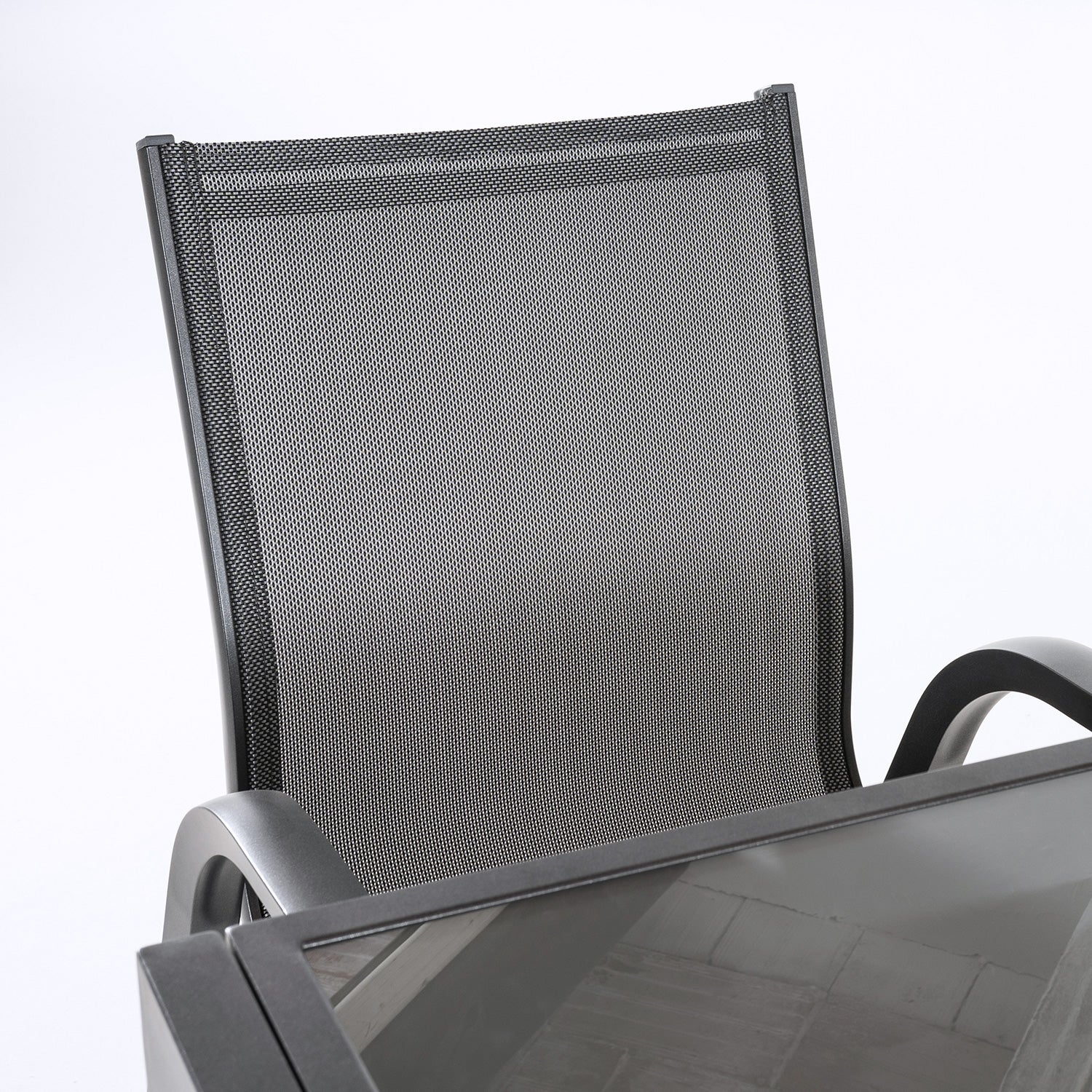 Conjunto Exterior Color Antracita, Mesa Extensible 80/160 Y 4 Sillones Apilables, Aluminio Reforzado, Textilene Plata Y Negro, 4 Plazas_4