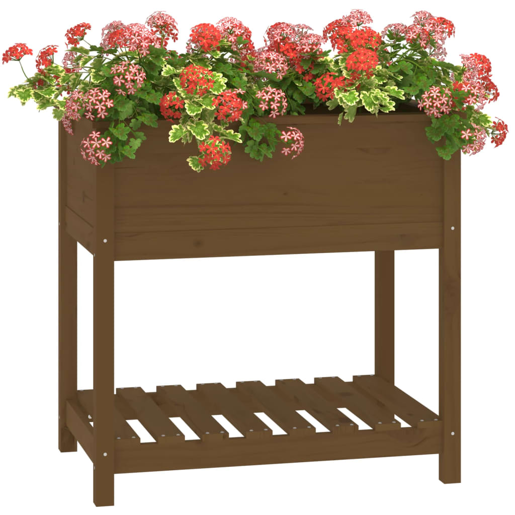 Jardinera Con Estante Madera Maciza Marrón Miel 82,5x54x81 Cm_3