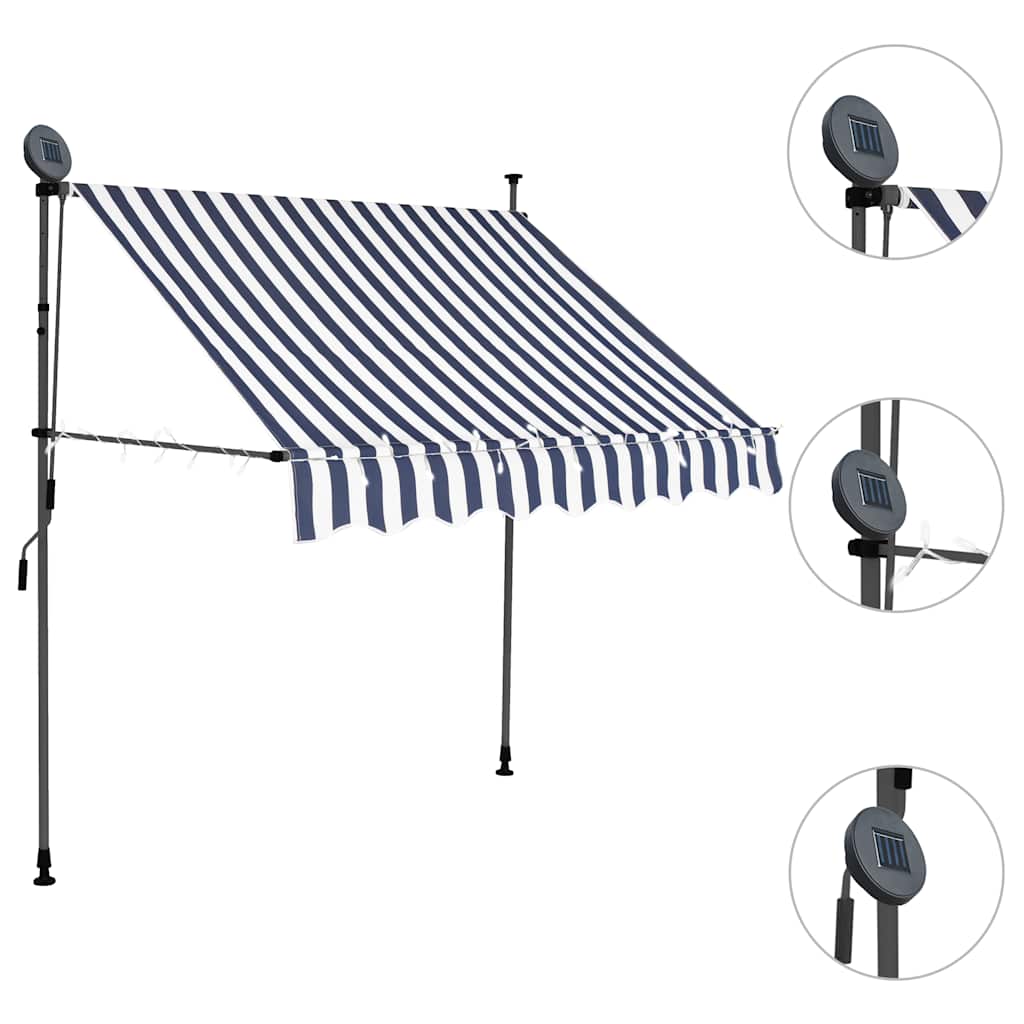 Toldo Manual Retráctil Con Led Azul Y Blanco 200 Cm_2