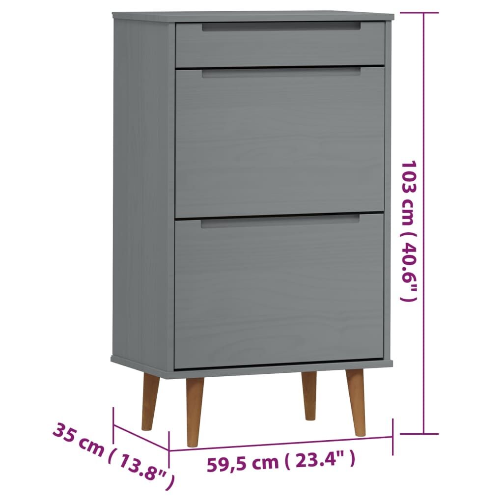 Vidaxl Zapatero Molde Madera Maciza De Pino Gris 59,5x35x103 Cm_2