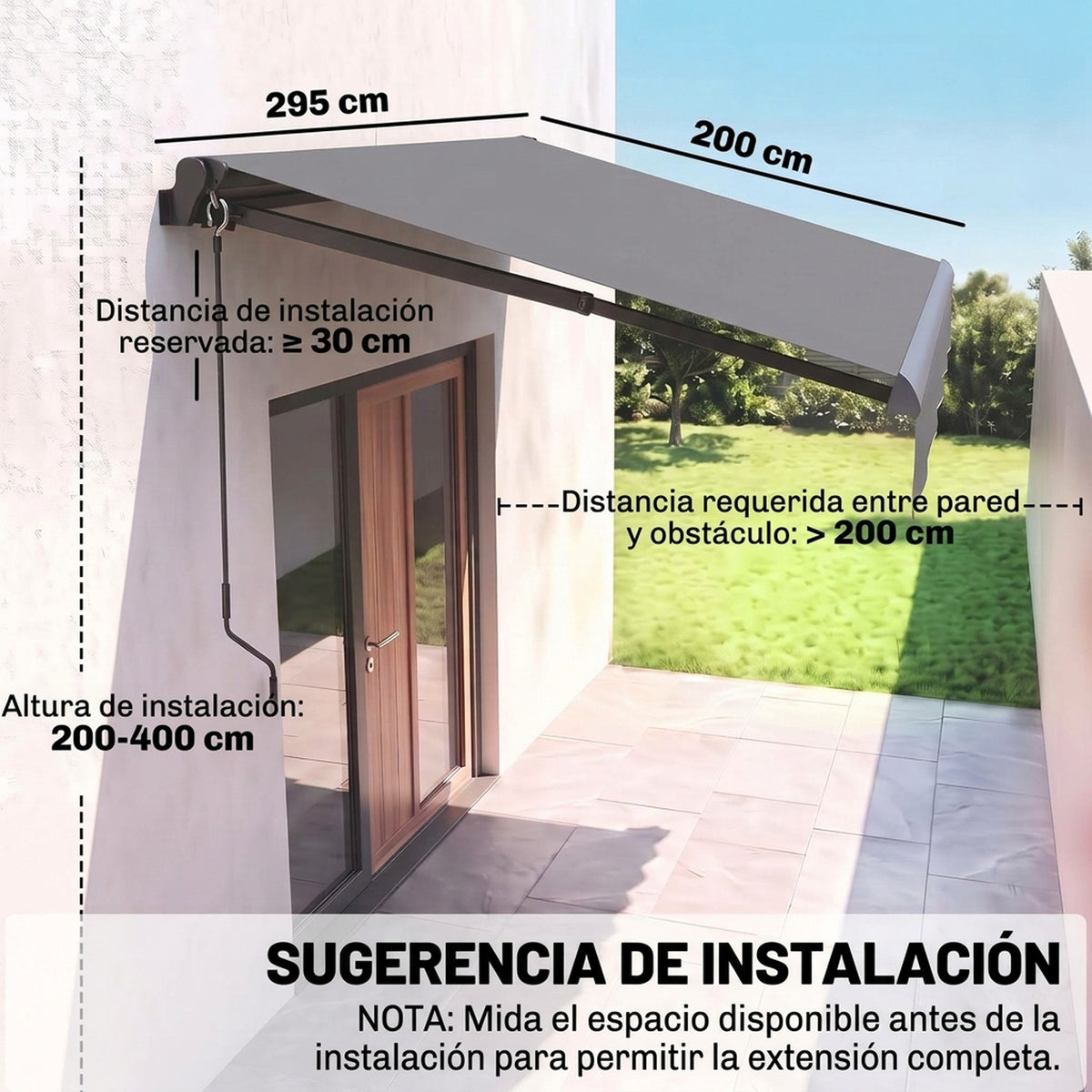 Outsunny Toldo Manual Retráctil 3x2 M Ajustable Con Manivela Protección Uv50+_2