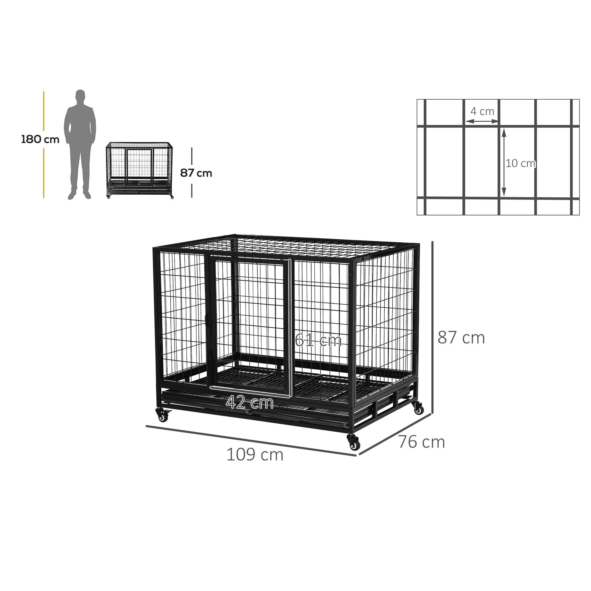 Pawhut Jaula De Metal Para Perros Con Ruedas Y Frenos Bandeja Extraíble 109x76x87cm_2