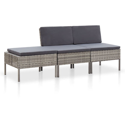 Vidaxl Set De Muebles De Jardín 3 Pzas Y Cojines Ratán Sintético Gris_0