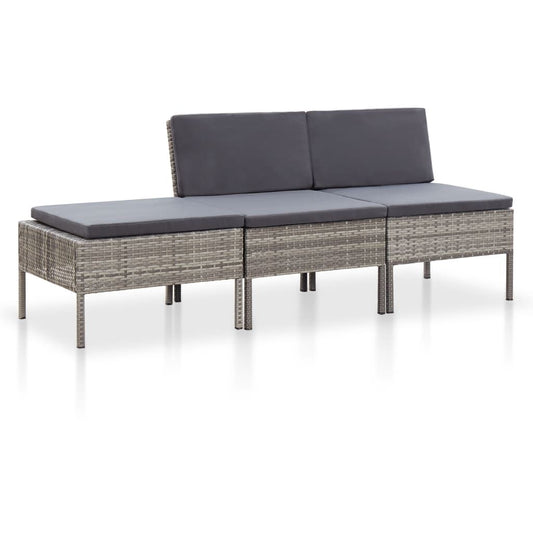 Vidaxl Set De Muebles De Jardín 3 Pzas Y Cojines Ratán Sintético Gris_0