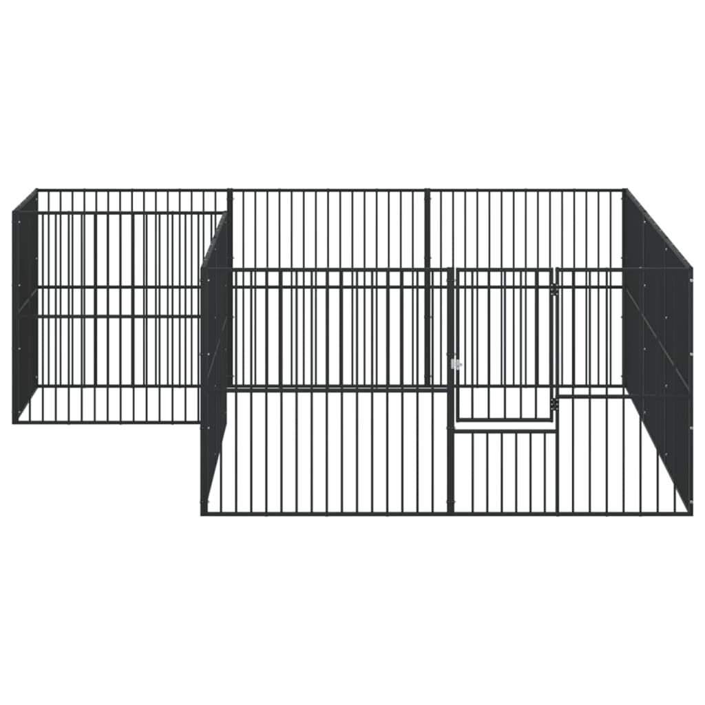 Vidaxl Corralito Para Perros Con 12 Paneles Acero Galvanizado Negro_3