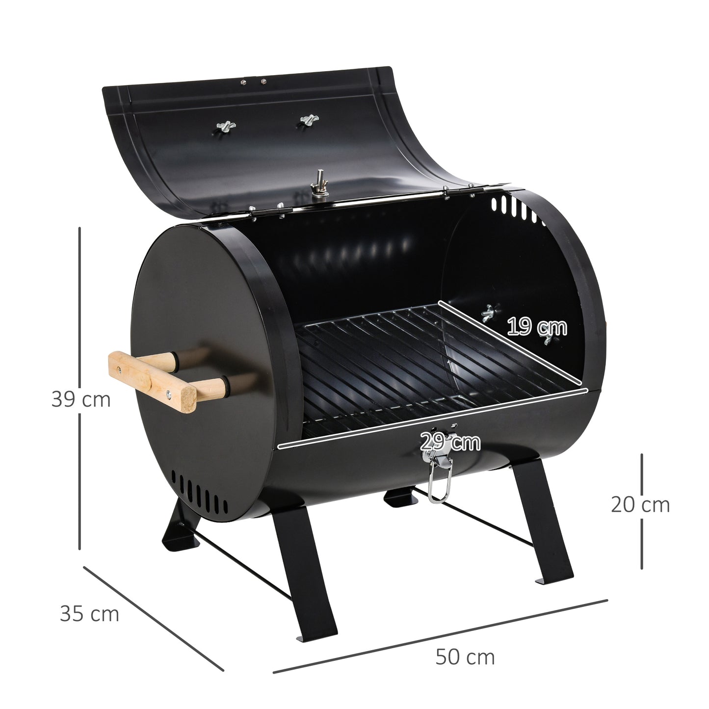 Outsunny Barbacoa De Carbón De Sobremesa Termómetro Y Asas Bbq 50x35x39cm Negro_2