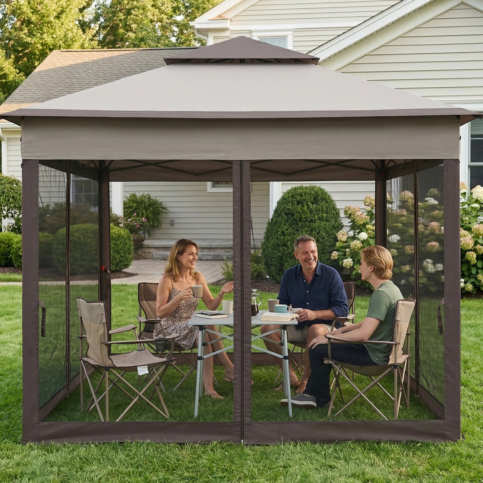 Outsunny Carpa Plegable3,3x3,3 M Con 4 Paredes Laterales De Malla Gris_3