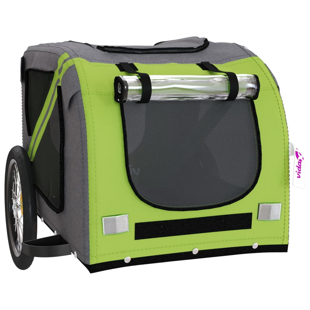 Remolque De Bicicleta Mascotas Hierro Tela Oxford Verde Gris_4